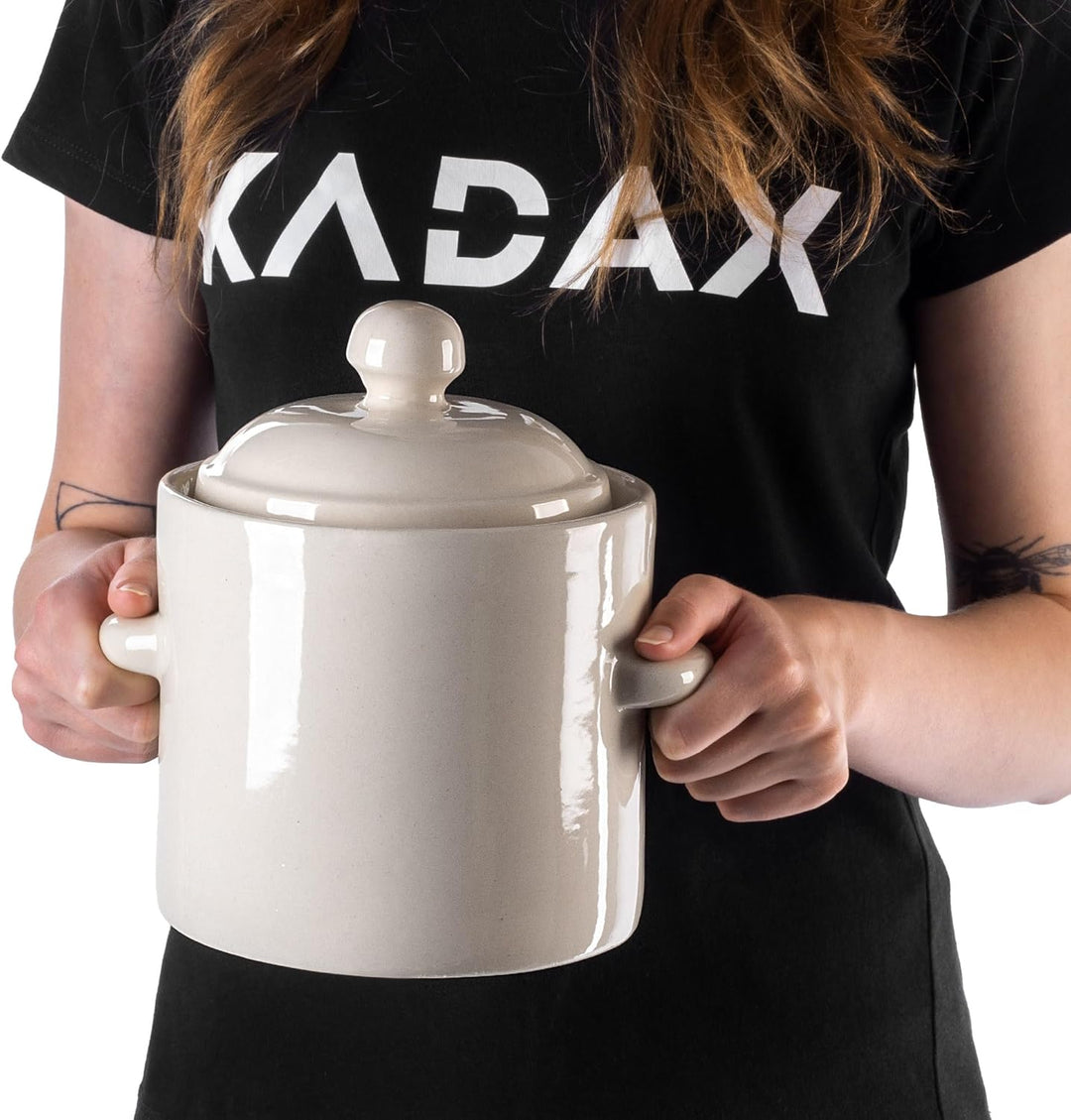 KADAX 1,8L Steinzeugtopf, Dichter Keramiktopf mit Deckel, Spülmaschinenfester Steinguttopf, handgefe