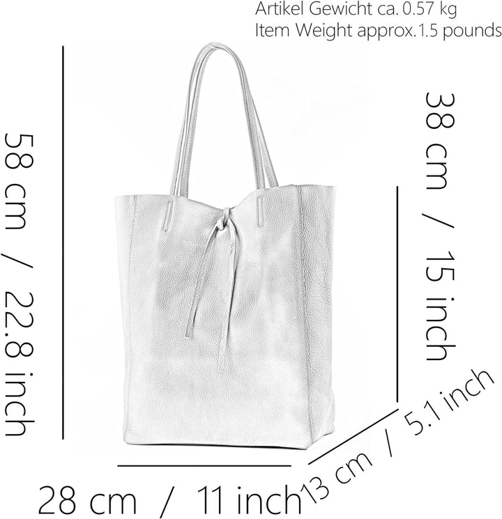 modamoda de - T163 - Ital. Shopper Large mit Innentasche aus Leder Schwarz2021, Schwarz2021
