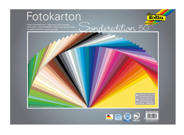 folia 6135/50 99 - Fotokarton Mix 35 x 50 cm, 300 g/qm, 50 Blatt sortiert in 50 Farben - ideale Grun