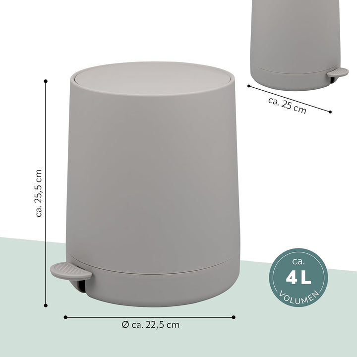 eluno Kosmetikeimer TESERO mit Soft-Touch Oberfläche, Treteimer 4 Liter Fassungsvermögen, mit Soft-C