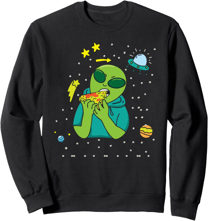 Lustiges Pizza-essendes Alien-Raumschiff UFO Sweatshirt