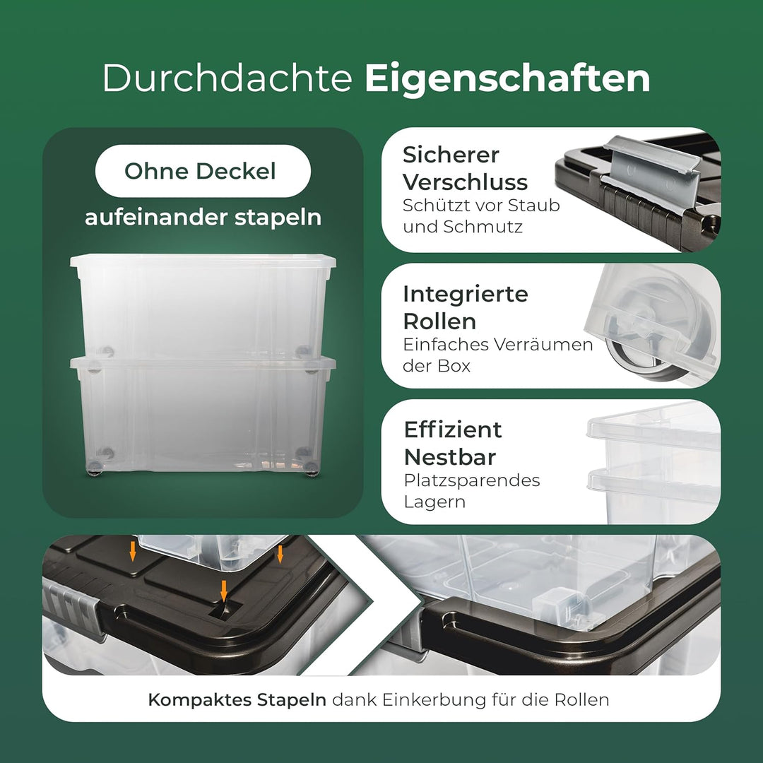 Novaliv 2x Unterbettkommode mit Rollen 28L Aufbewahrungsbox Deckel Anthrazit Nestbar stapelbare mit