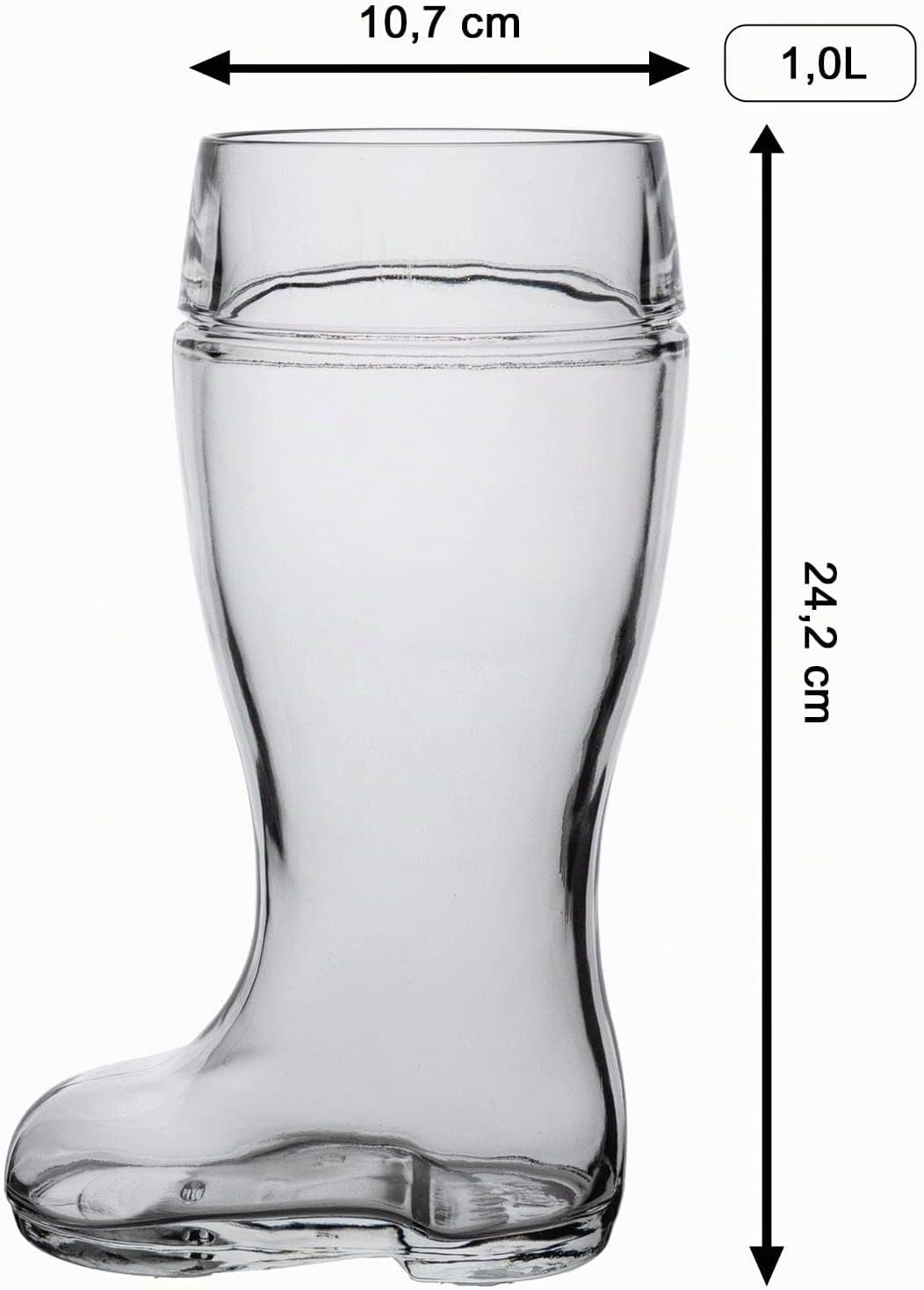 Bierstiefel mit Gravur, Bierglas mit 1,0 Liter Füllstrich, Personalisiertes Glas mit Name & Kneipen-