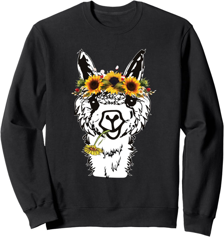 Frauen Lama Sonnenblumenkopf Bandana-Lama Alpaka Grafiken Sweatshirt