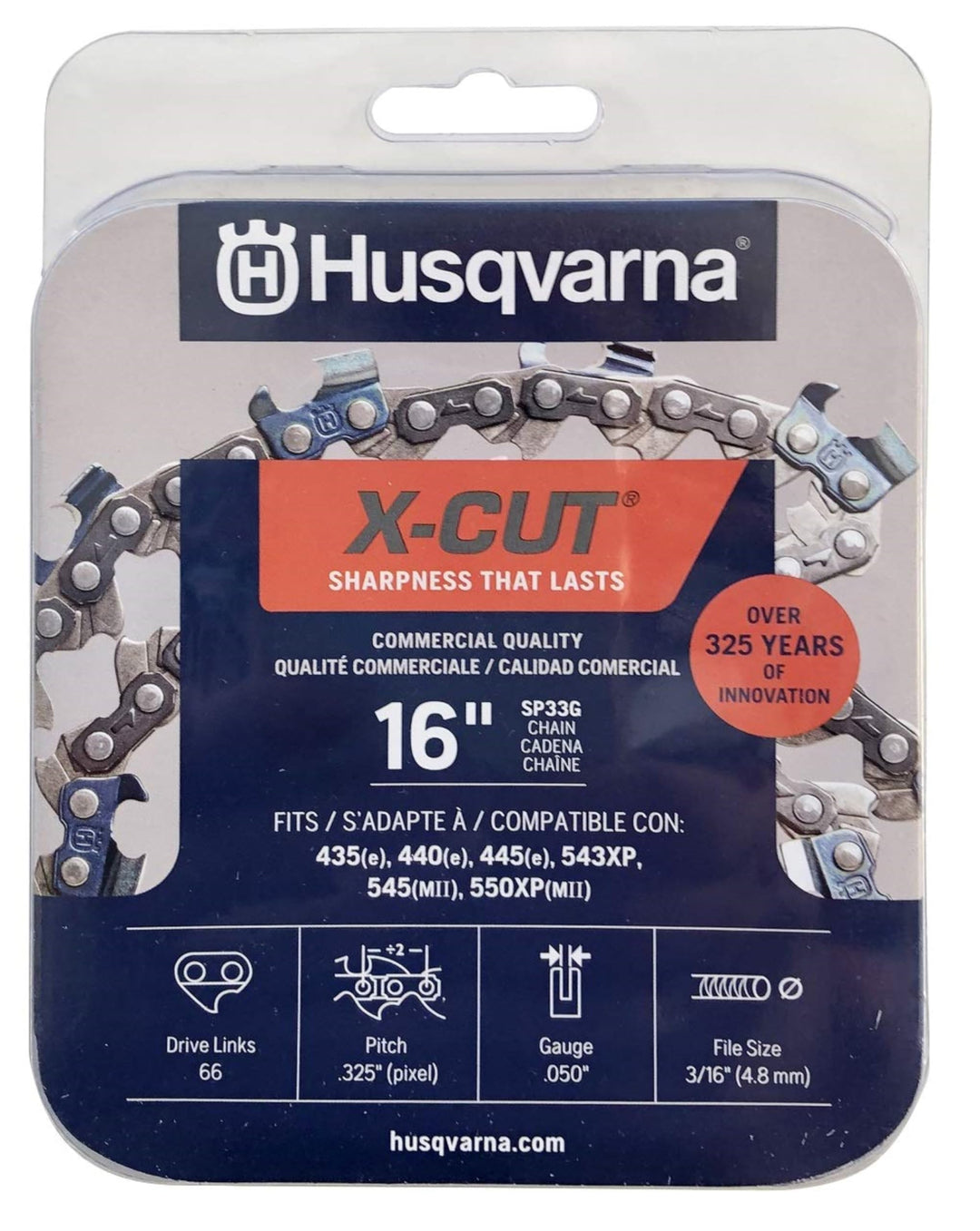 Husqvarna X-Cut SP33G 40,6 cm Kettensägekette, 825,5 cm Teilung, 127 cm Gauge, 66 Treibglieder, vorg