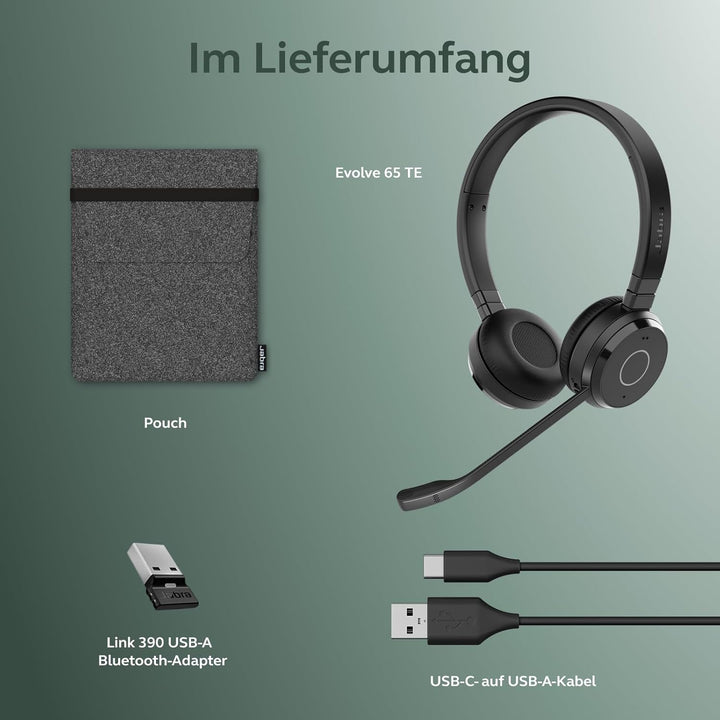 Jabra Evolve 65 TE (3. Ausgabe 2025) Kabellos Bluetooth-Stereo-Headset mit Geräuschunterdr.-Mikrofon