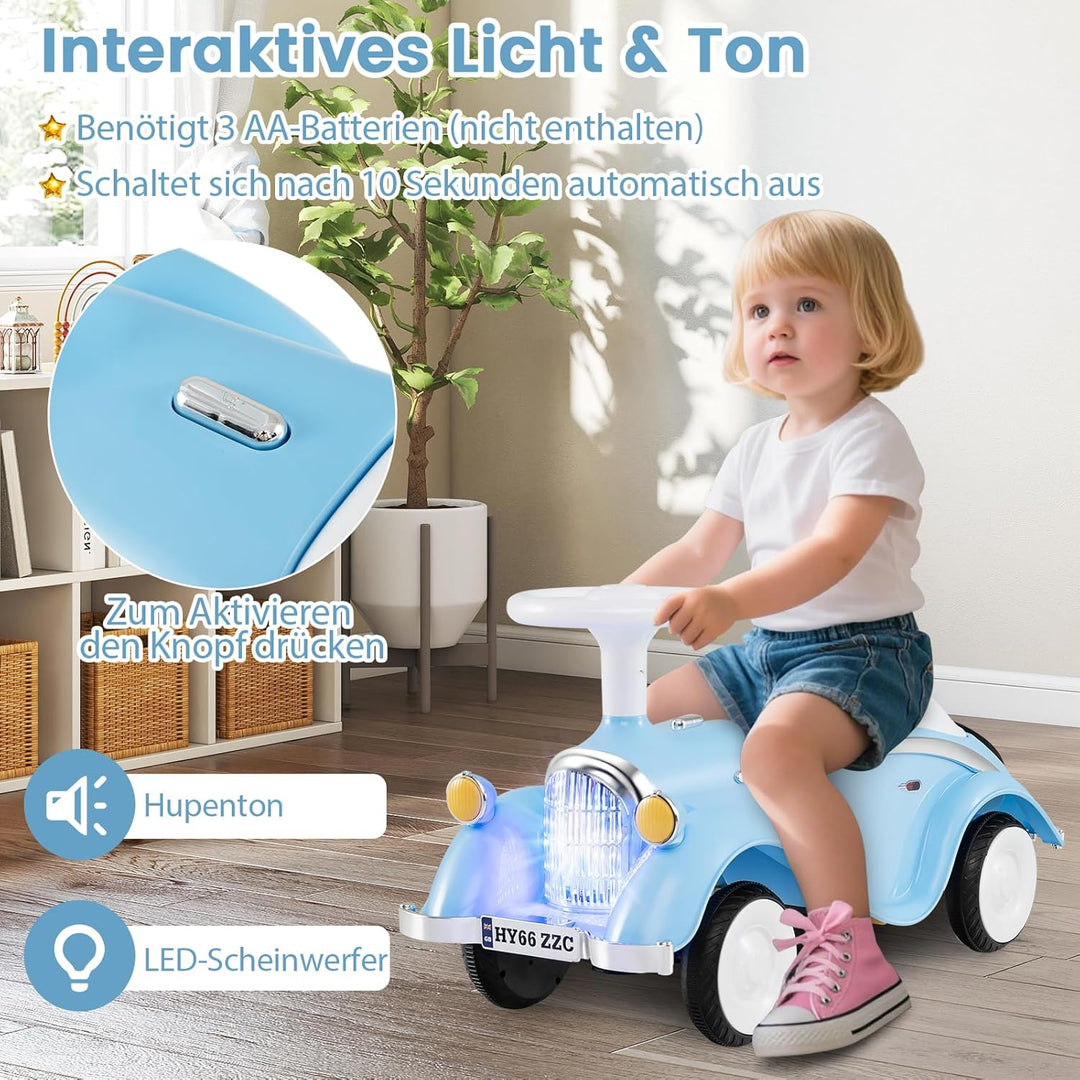 GOPLUS Kinder Rutschauto, Retro Classic Schiebeauto, Kinder Rutschfahrzeug mit Lenkrad, Hupe, LED-Sc