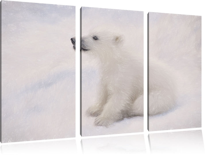 Pixxprint Eisbär Baby als Leinwandbild/Grösse: 3 Teilig (120x80 cm) cm/Wandbild/Kunstdruck/fertig be