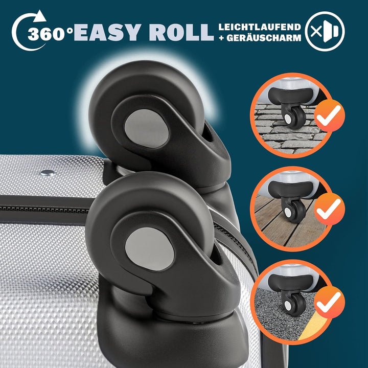 Monzana® Kofferset Baseline Hartschalen Koffer S-M-L-XL Gel-Griffe 4 Rollen ABS Hardcase Schloss Füs