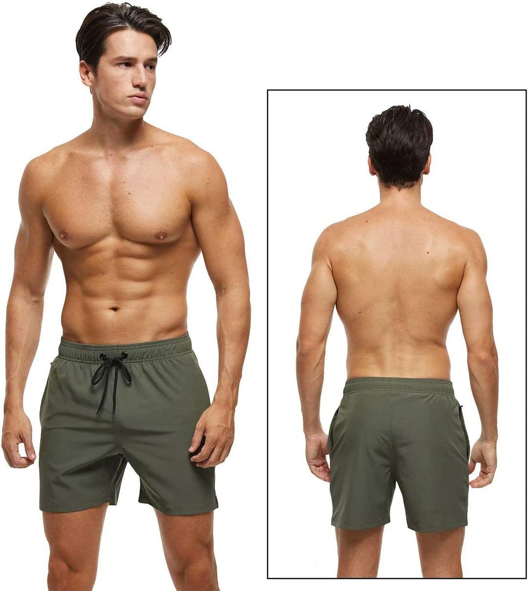 Tyhengta Men's Swim Trunks Quick Dry Beach Shorts with Zipper Pockets and Mesh Lining Army-green 34,