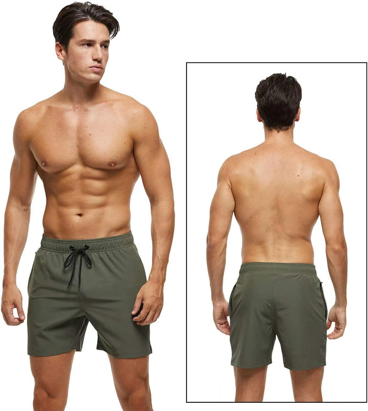 Tyhengta Men's Swim Trunks Quick Dry Beach Shorts with Zipper Pockets and Mesh Lining Army-green 34,