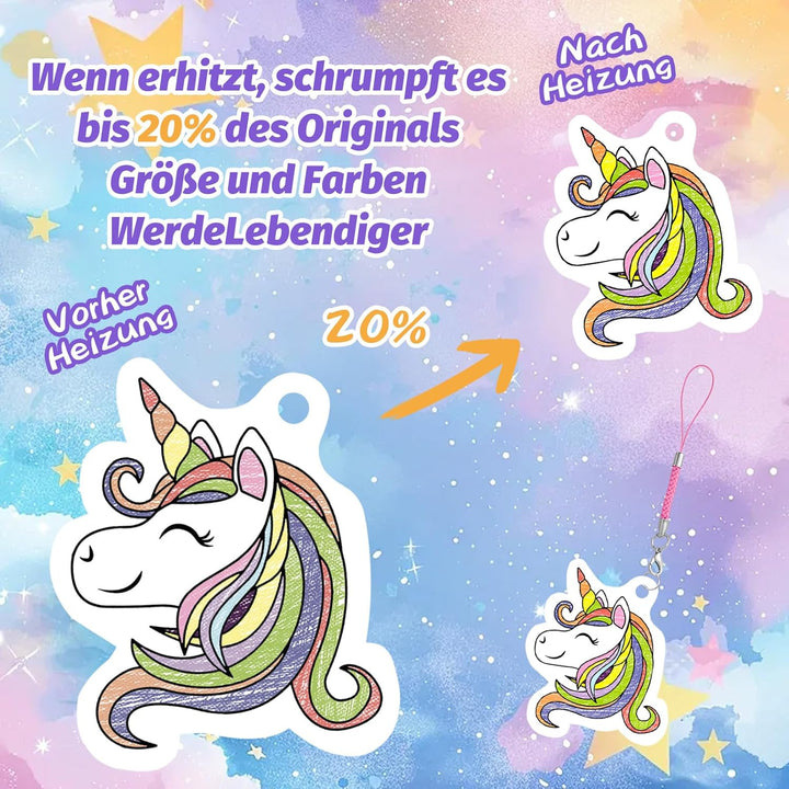Gushu 208 Stück Schrumpffolie Set zum Schlüsselanhänger set, Bastelset 30 A5 Schrumpffolie,165 Schlü