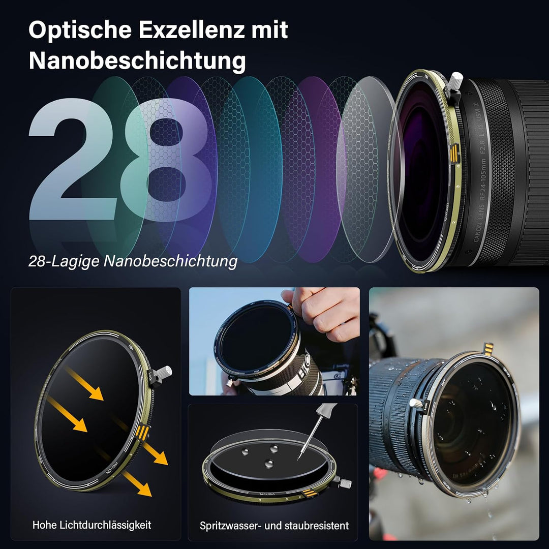 H&amp;Y Nova Magnetischer Variabler ND3-32 + CPL-Filter 82 mm, 2-in-1 VND (1,5–5 Blendenstufen) &amp; Zirkul