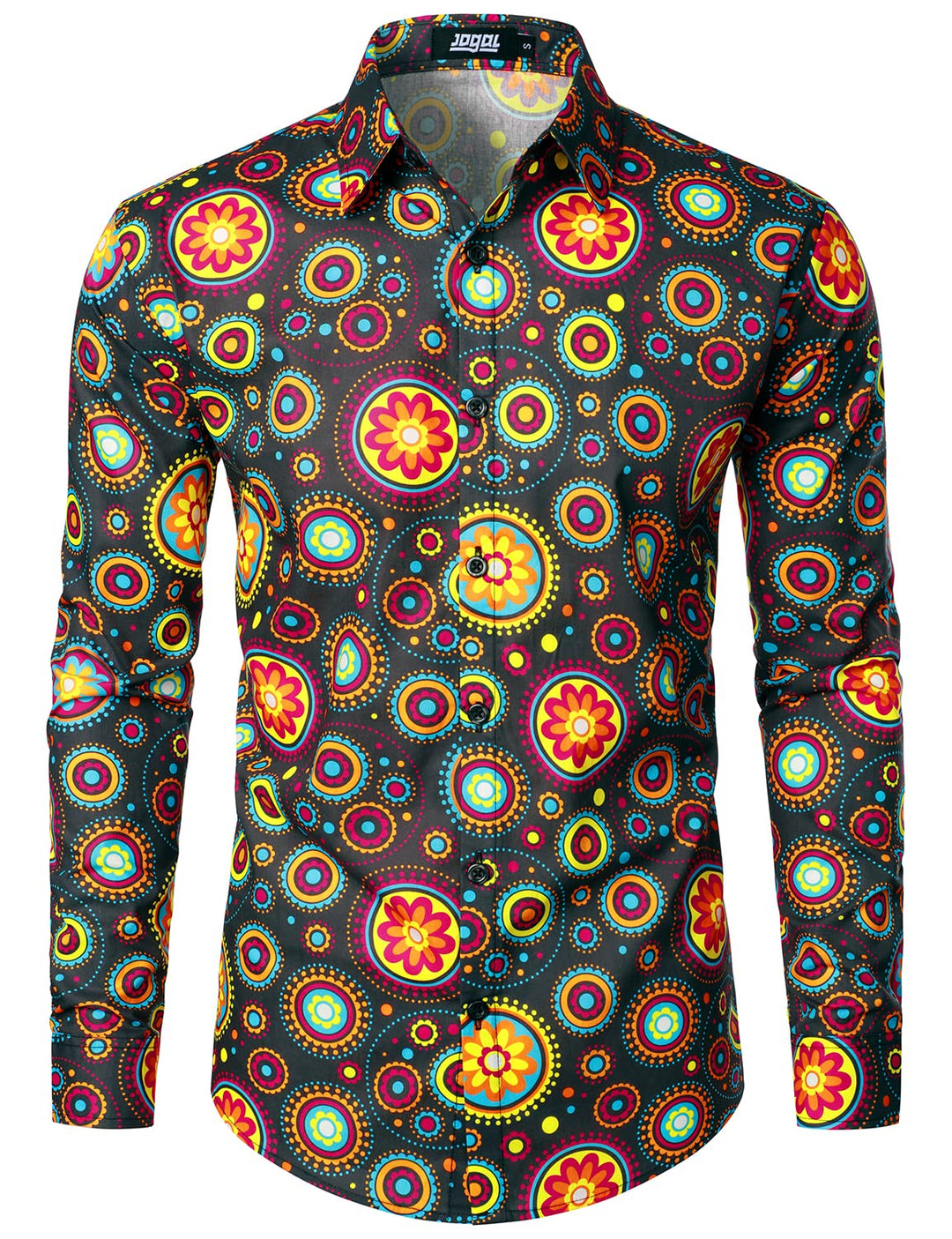 JOGAL Herren Regular Fit Floral Business Hemd Langarm Button Down Print Freizeithemd XL Braun Kreis,