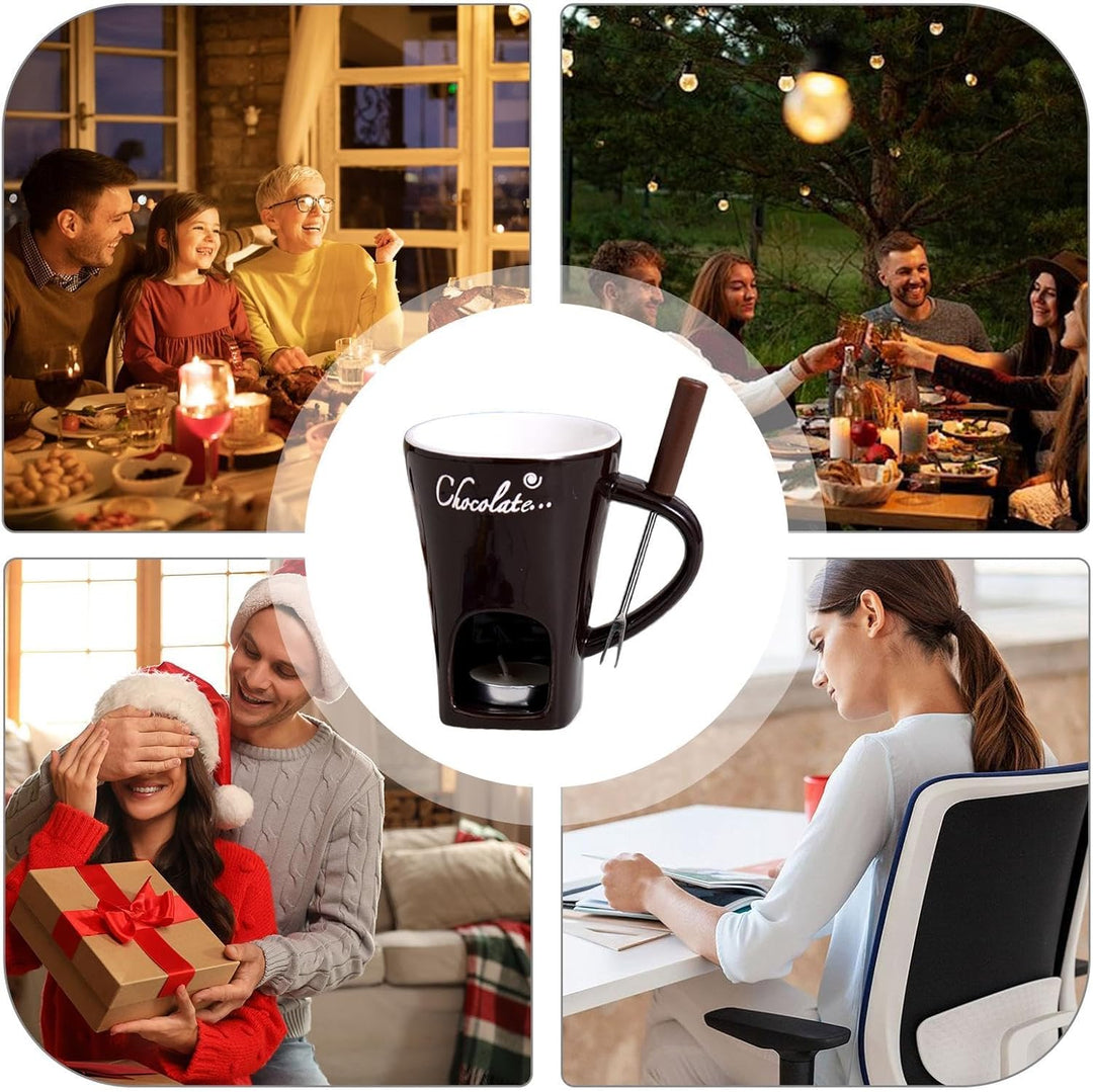 Schokoladen Fondue Set - Schokofondue Teelicht Beheizt, Mit Fondue Gabeln, Keramik-Schokoladen-Schme