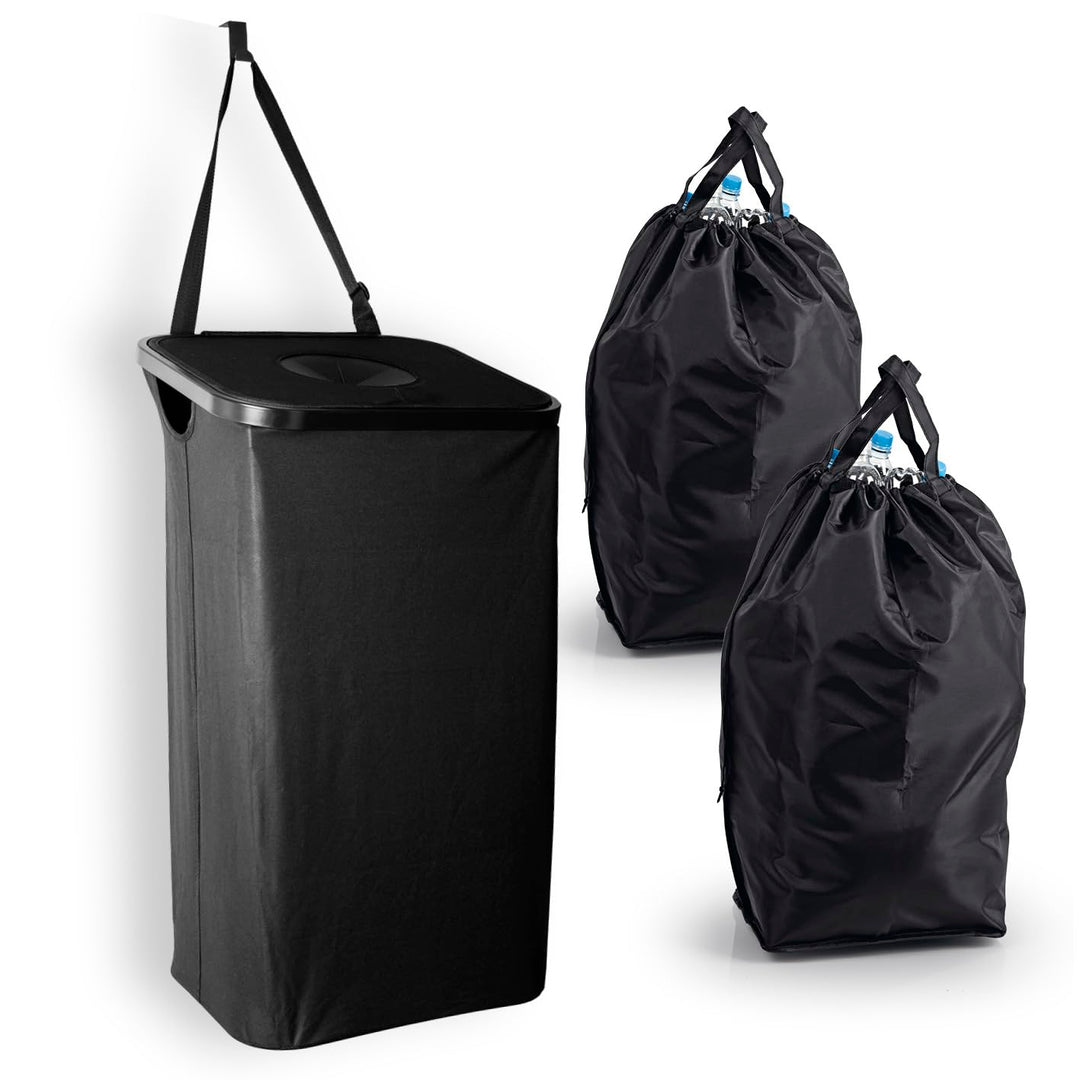 EASYmaxx Pfandflaschen Sammelbehälter 80 l inkl. Türhaken &amp; 2 herausnehmbare Tragetaschen | Flaschen