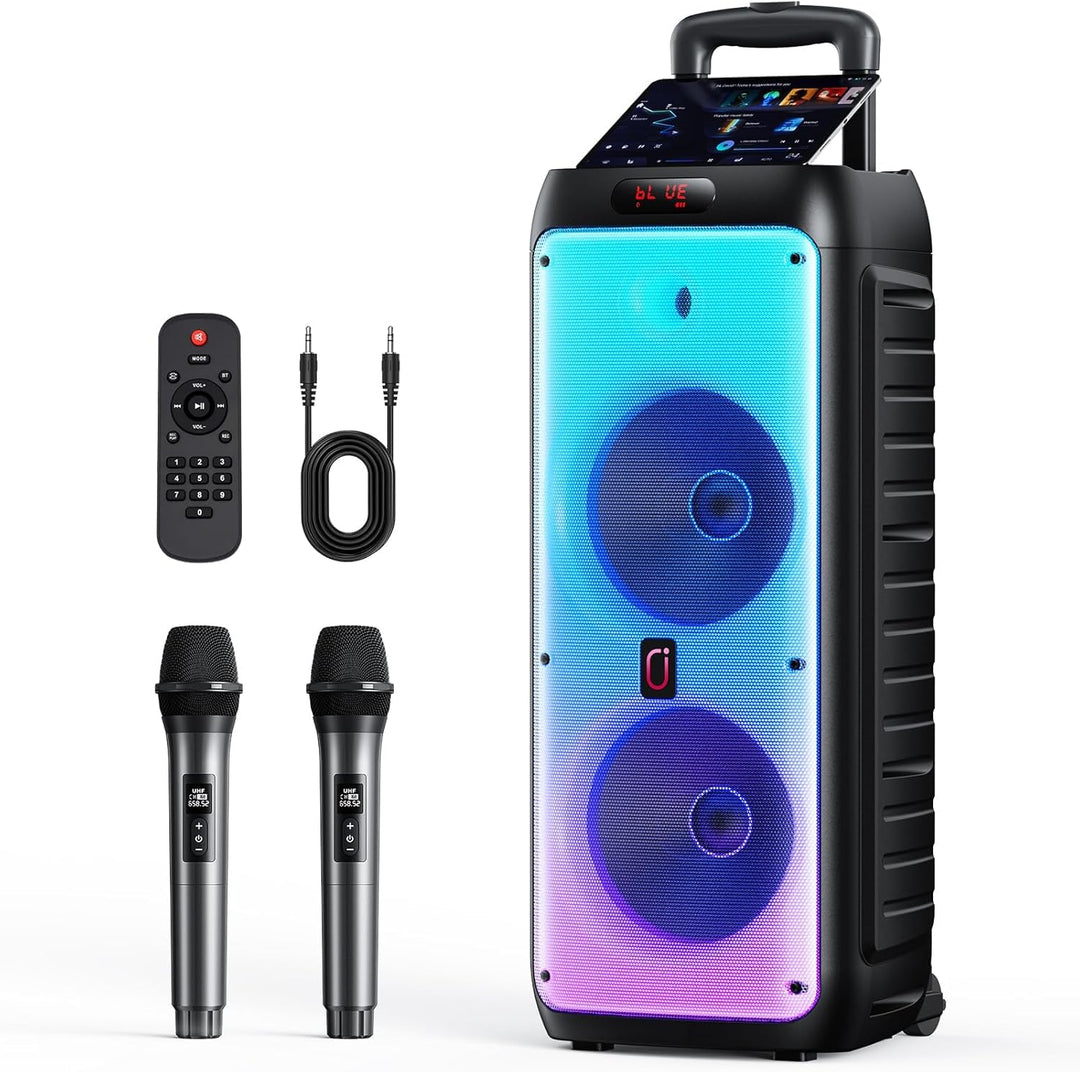 JYX Karaoke Maschine mit 2 Mikrofonen, LED Licht – Bluetooth 5.3, TF/USB/AUX/TWS/LIVE, Karaoke Box &