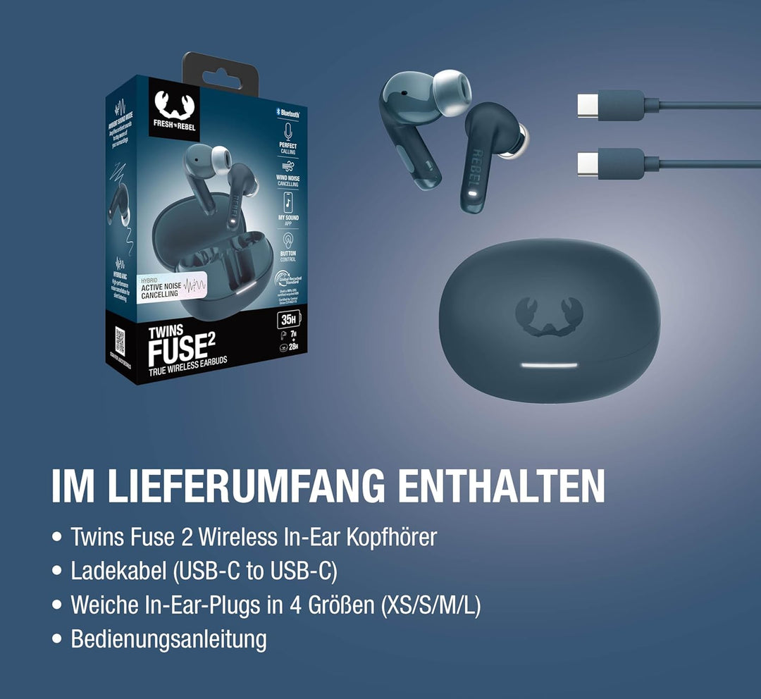 Fresh 'n Rebel Twins Fuse 2 Wireless In-Ear Kopfhörer Noise Cancelling - Klarer Sound - 36h Akku - B