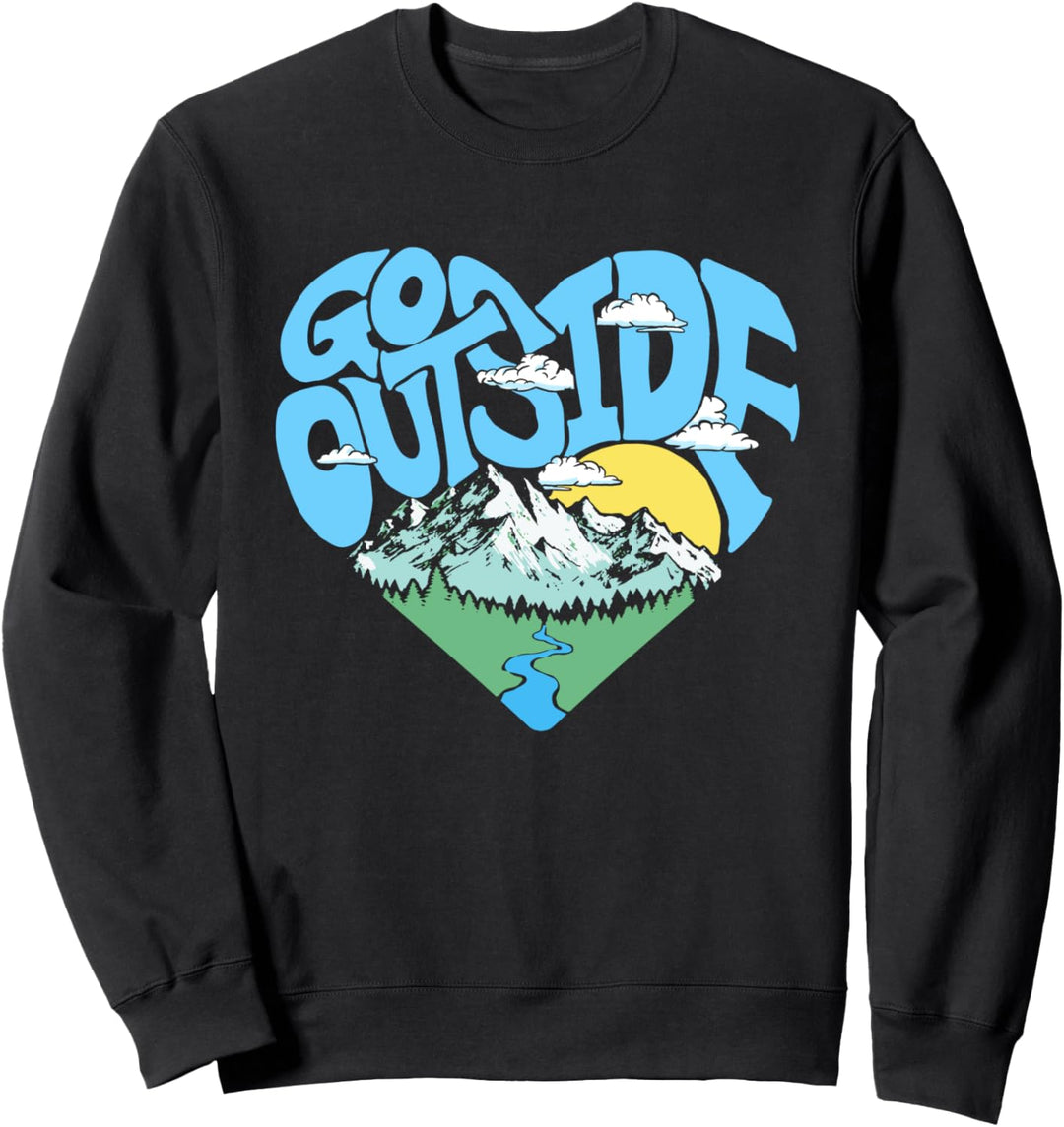 Go Outside Retro Outdoor Nature Lover Heart Mountains Design Sweatshirt