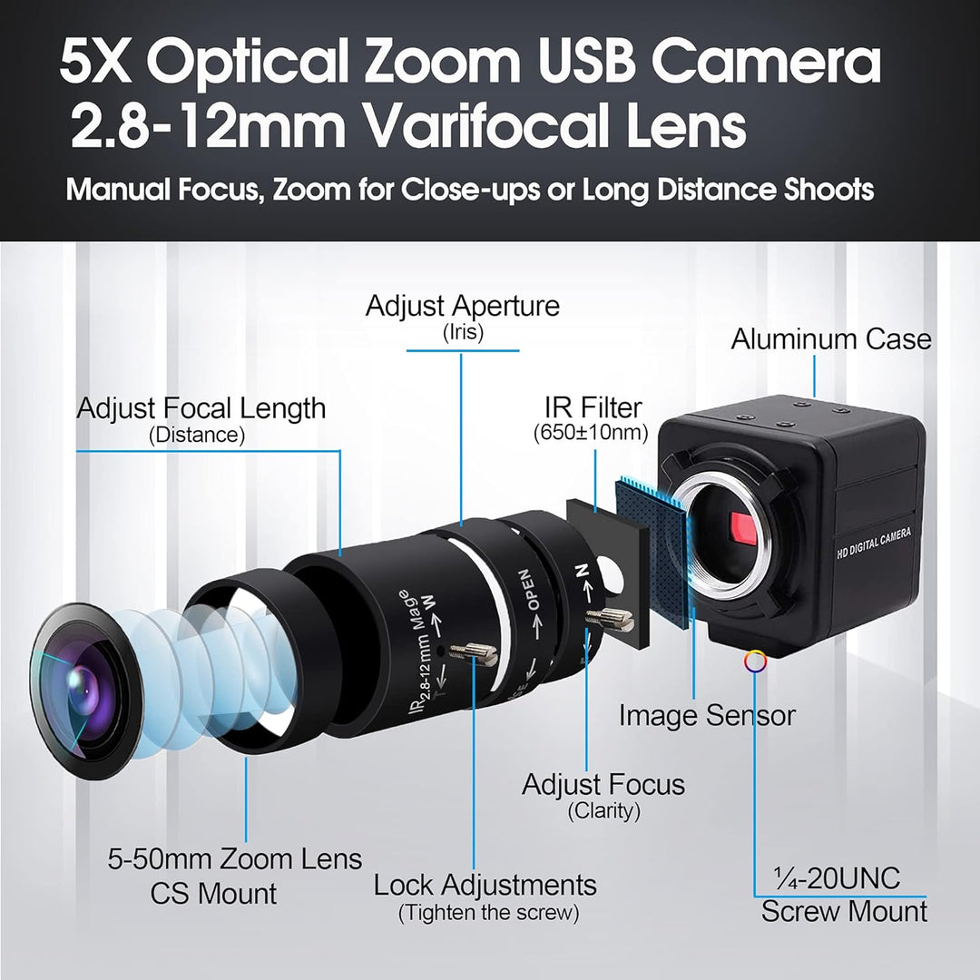 Svpro 4K Kamera für Computer,8 Megapixel Zoomable Webcam Manueller Fokus,Sony Sensor,5X Optischer Zo