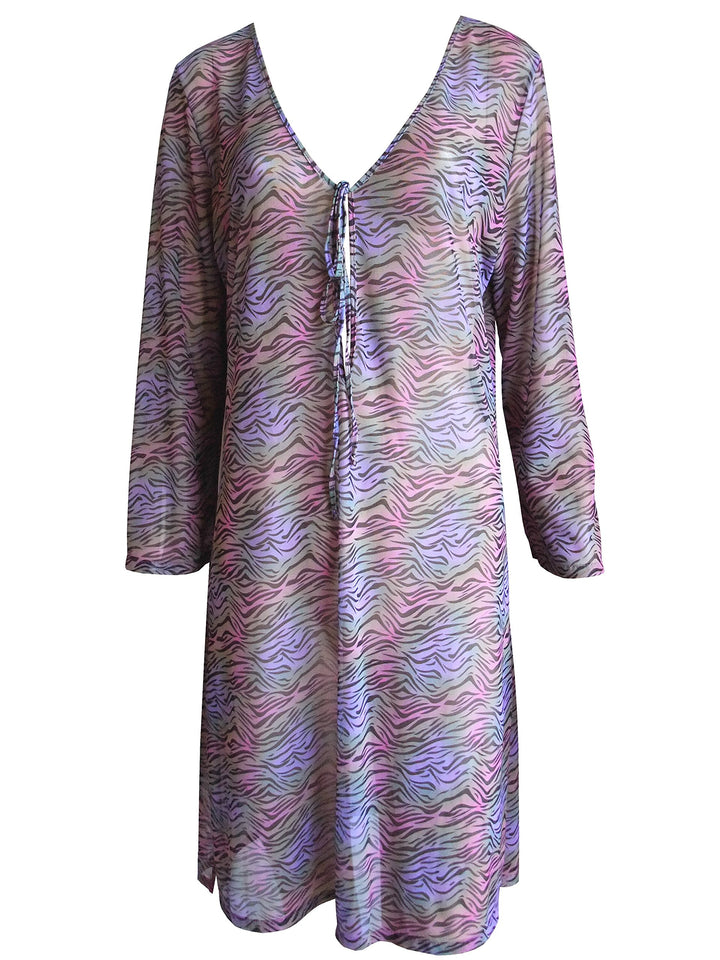 Solar leicht transparentes Langarm-Strandkleid, Tunika Brown/pink, Gr. XL