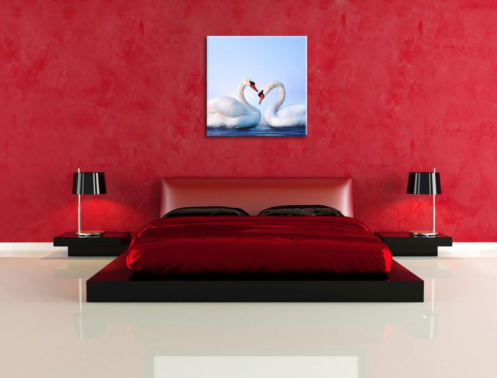 Pixxprint Zwei prächtige Schwäne auf dem Wasser, Format: 70x70 auf Leinwand, 70x70