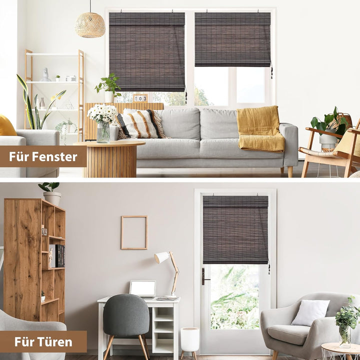 Victoria M. Bambus Raffrollo Sonnenschutz Sichtschutz Rollo Seitenzugrollo, für Fenster und Türen, B