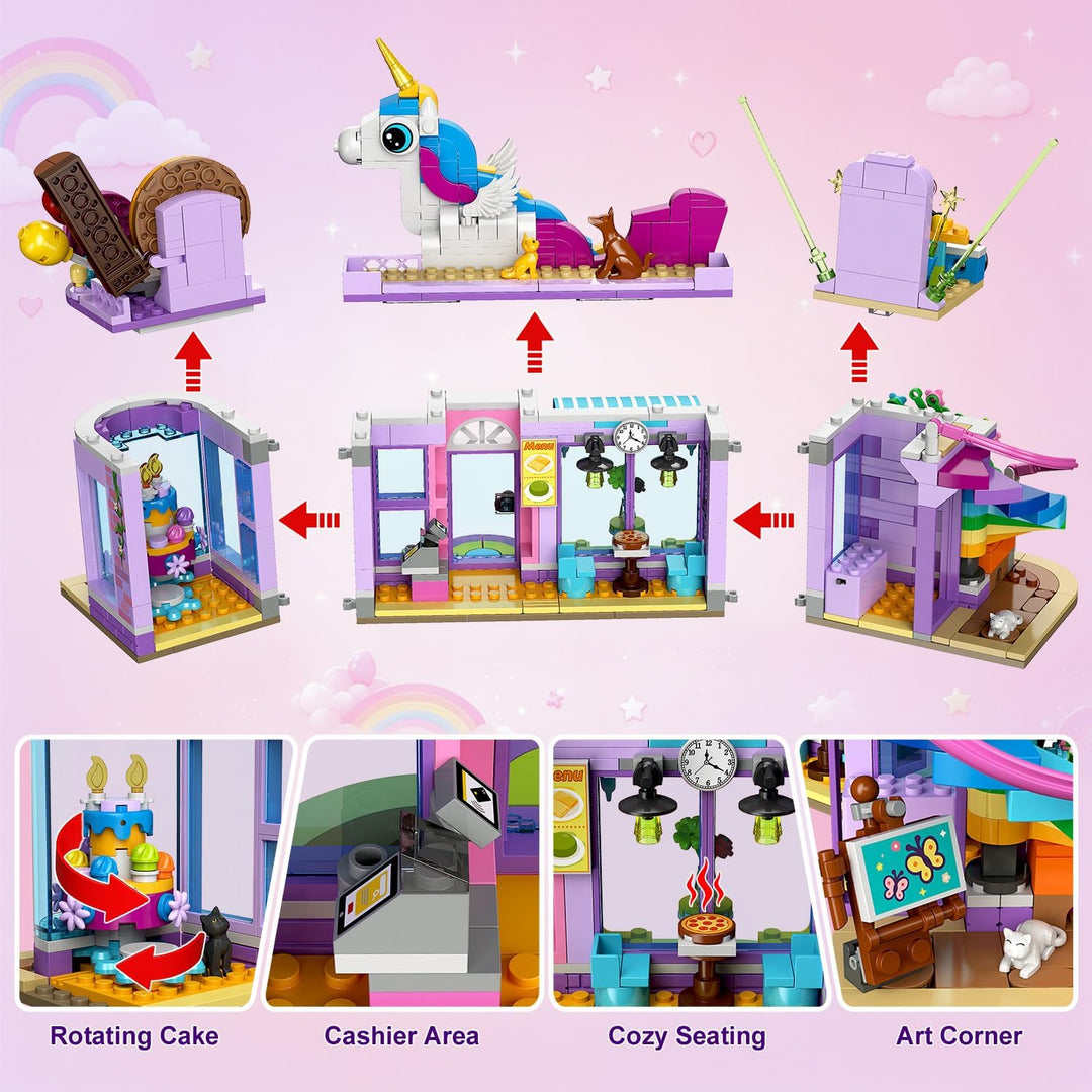 HOGOKIDS Friends Mädchen Dessertladen Bausatz mit LED, zusammenklappbar | 3 Anzeigemodi Süsswarenlad
