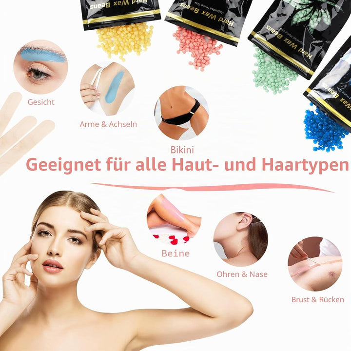 LWMTT Waxing Set Wachs Haarentfernung Wachswärmer mit Wachsperlen Holzspateln Wachsmaschine Abnehmba