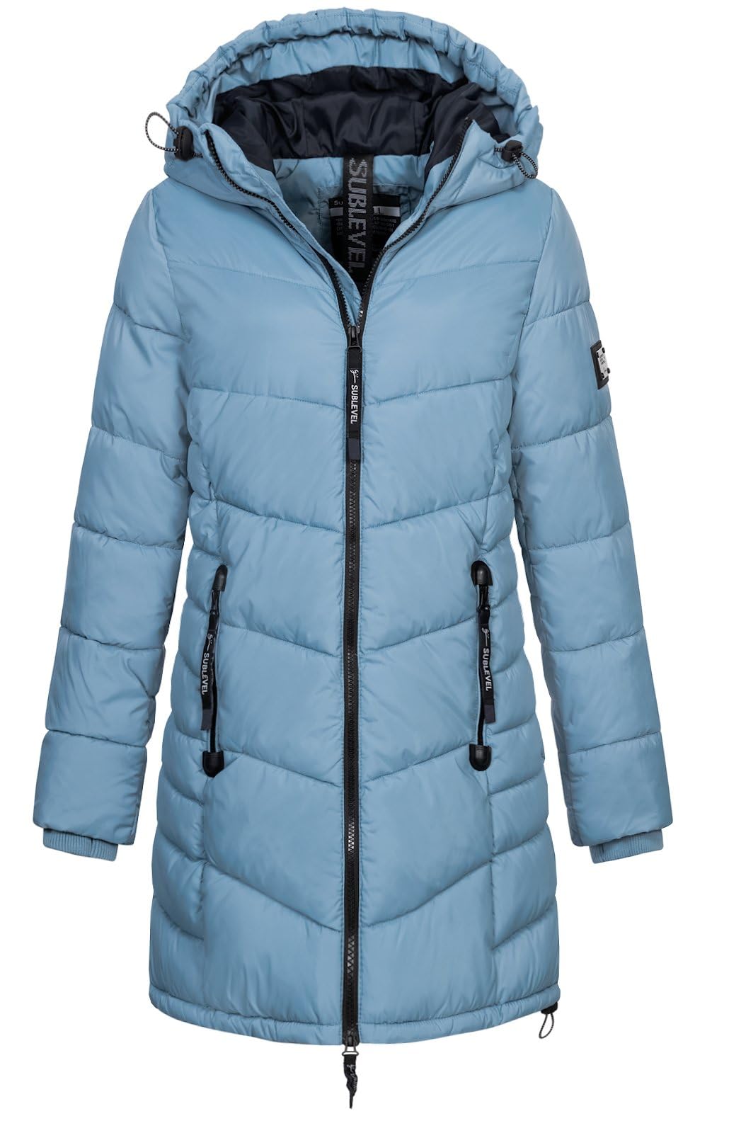 Sublevel Damen Jacke Steppmantel LSL-412 mit gefütterter Kapuze L Morning Fog Blue, L Morning Fog Bl