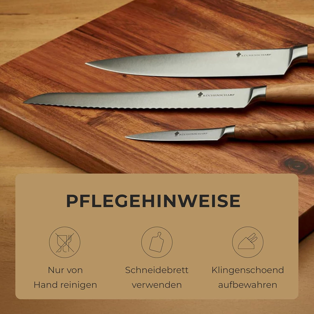 Profi Kochmesser 20 cm mit Olivenholzgriff - Ergonomisches Küchenmesser aus 100% Edelstahl für Profi