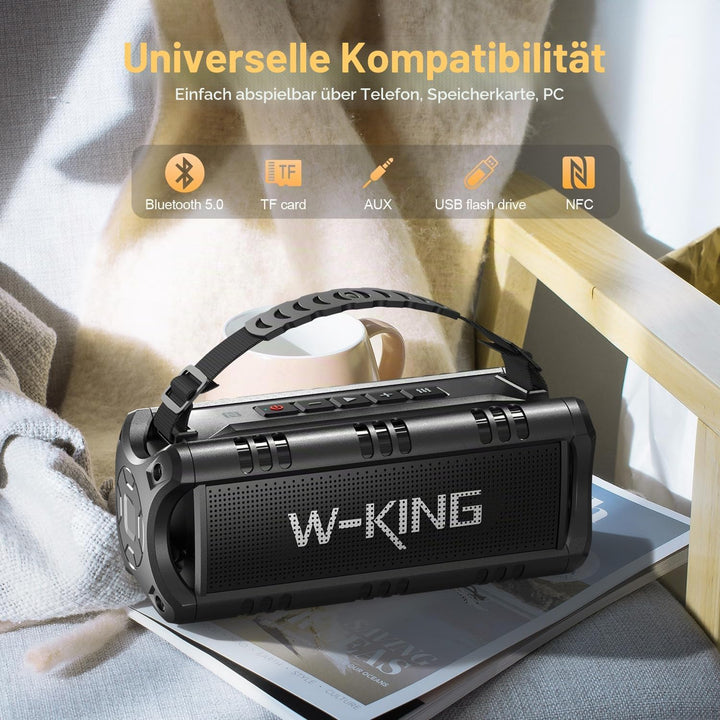 Bluetooth Lautsprecher, W-KING 30W Tragbarer Musikbox, 5000mAh Batterie, 24-Stunden Akkulaufzeit, Wa