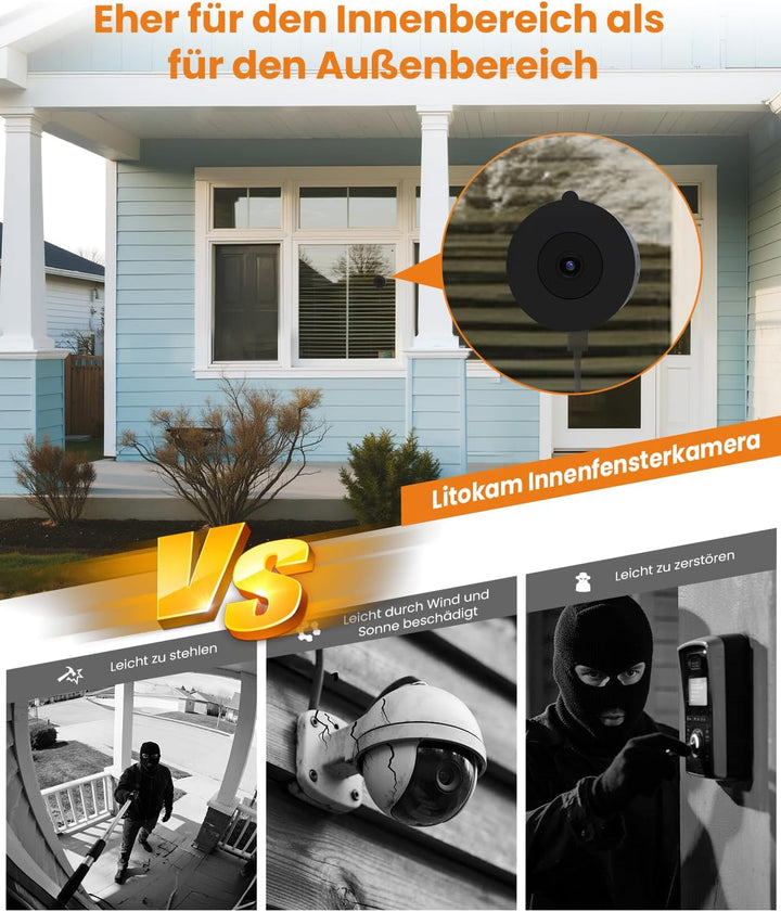 3MP 2K Fensterkamera Innen - 2,4 GHz & 5 GHz WLAN Überwachungskamera mit KI-Farbnachtsicht, Cloud/SD