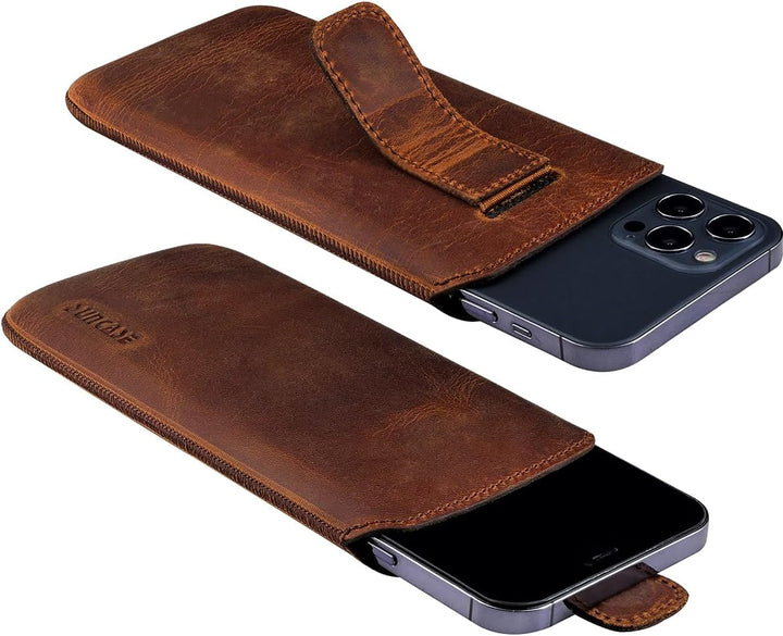 Suncase ECHT Ledertasche Leder Etui *Slim-Edition* kompatibel mit iPhone 16 Pro Max (6,9 Zoll) Hülle