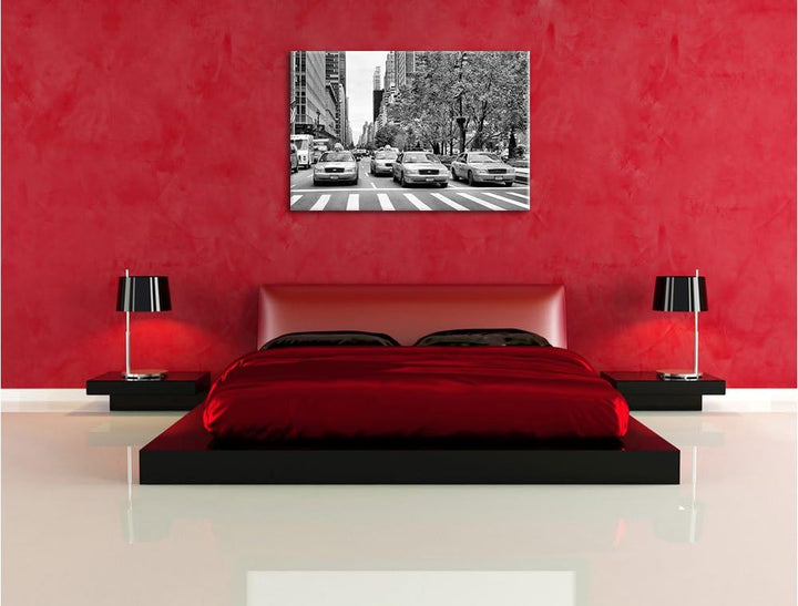 Pixxprint Monocrome, Taxis in New York, Format: 100x70 auf Leinwand, 100x70