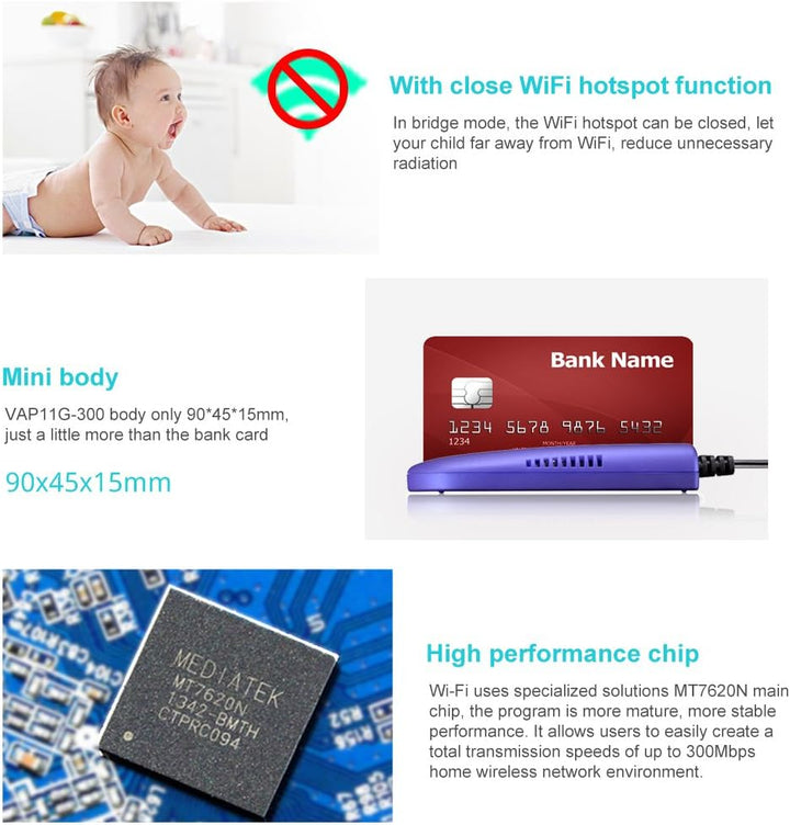 VONETS VAP11G-300 Mini 2.4GHz WLAN Bridge WiFi Repeater Ethernet Adapter LAN Brücke WiFi Hotspot Ext