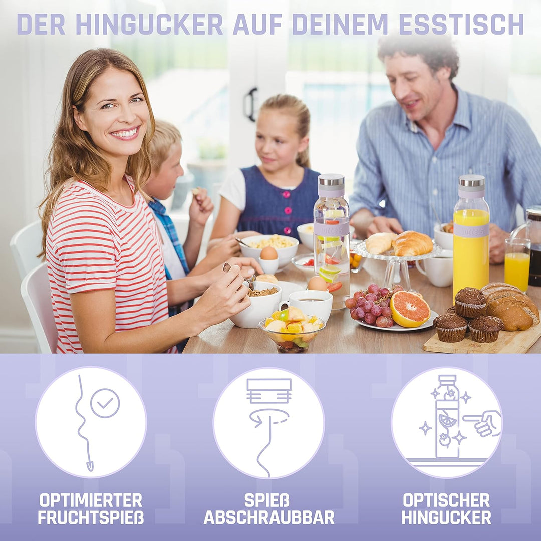 boddels Glaskaraffe mit Deckel und Sieb 1.100ml, Rutschfester Griff, Glaskaraffe mit Fruchteinsatz,