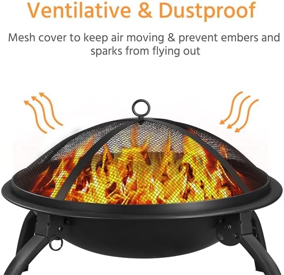 Yaheetech Feuerstelle Feuerschale mit Funkenschutz, Klappbare Feuerkorb Outdoor Fire Pits Feuerschal