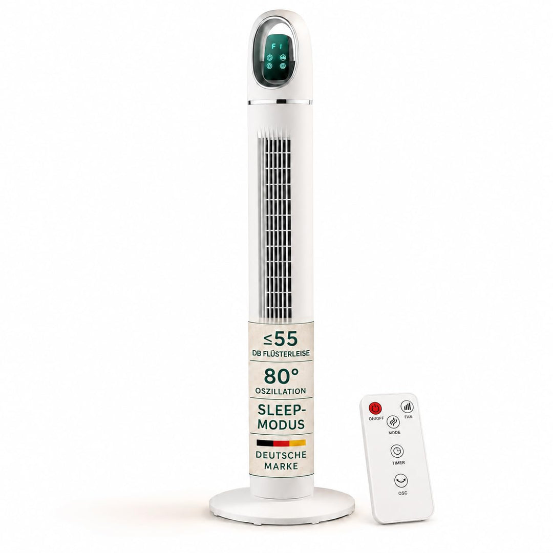 Onbest Turmventilator leise, 45 W stromsparender Tower-Ventilator mit Fernbedienung, 80° Oszillation