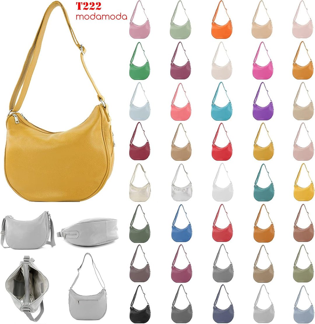 modamoda de - T222 - ital. Umhängetasche Schultertasche aus Leder Dunkeltaupe, Dunkeltaupe