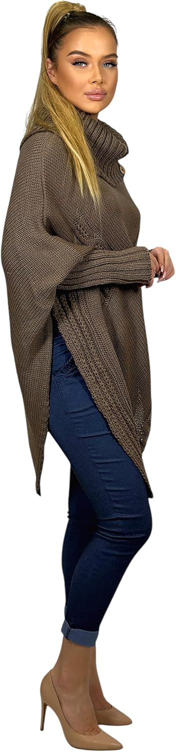Mississhop Poncho Strick Sweatshirt Pullover Umhang Überwurf Einheitsgrösse Nougat, Einheitsgrösse N