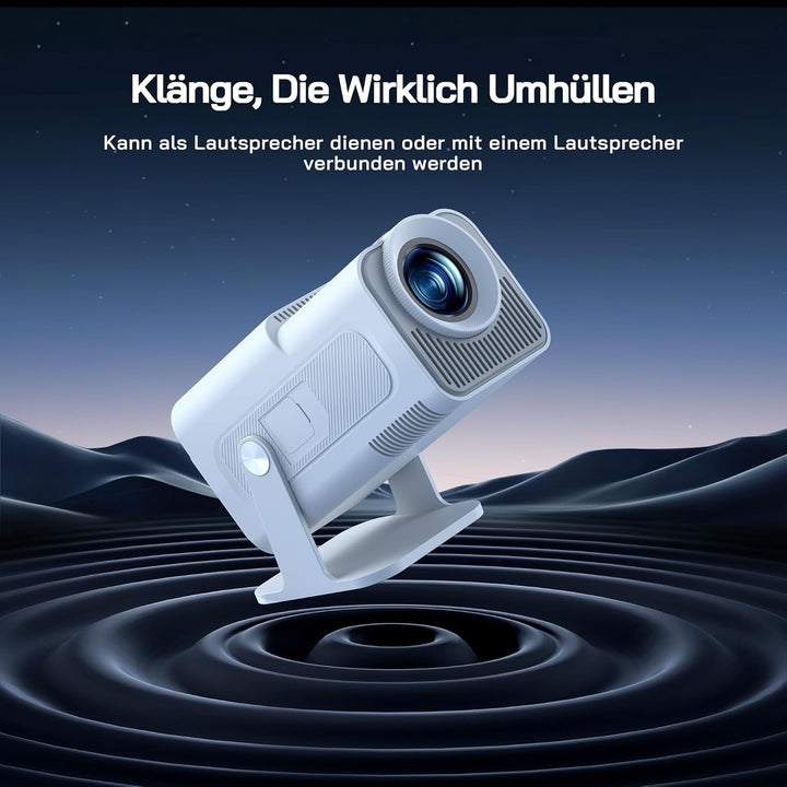 WOLFANG 4K Mini Beamer mit Offiziellem Netflix, 26000 Lumen WiFi 6 Smart Projektor mit 50% Zoom & Tr