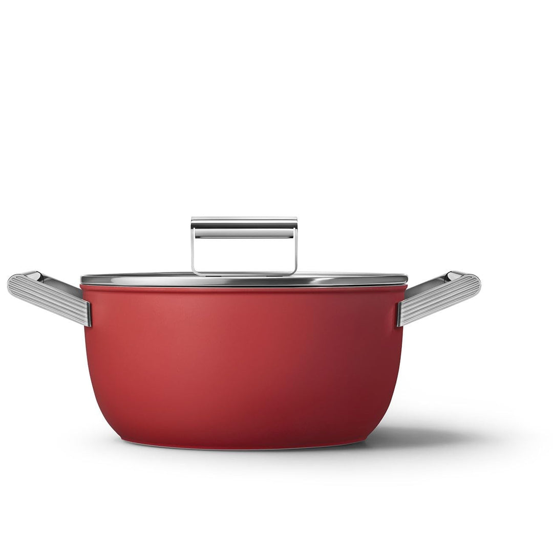 Smeg CKFC2411RDM Kasserolle mit Deckel, 24 cm, Rot 24 cm Durchmesser Rot, 24 cm Durchmesser Rot
