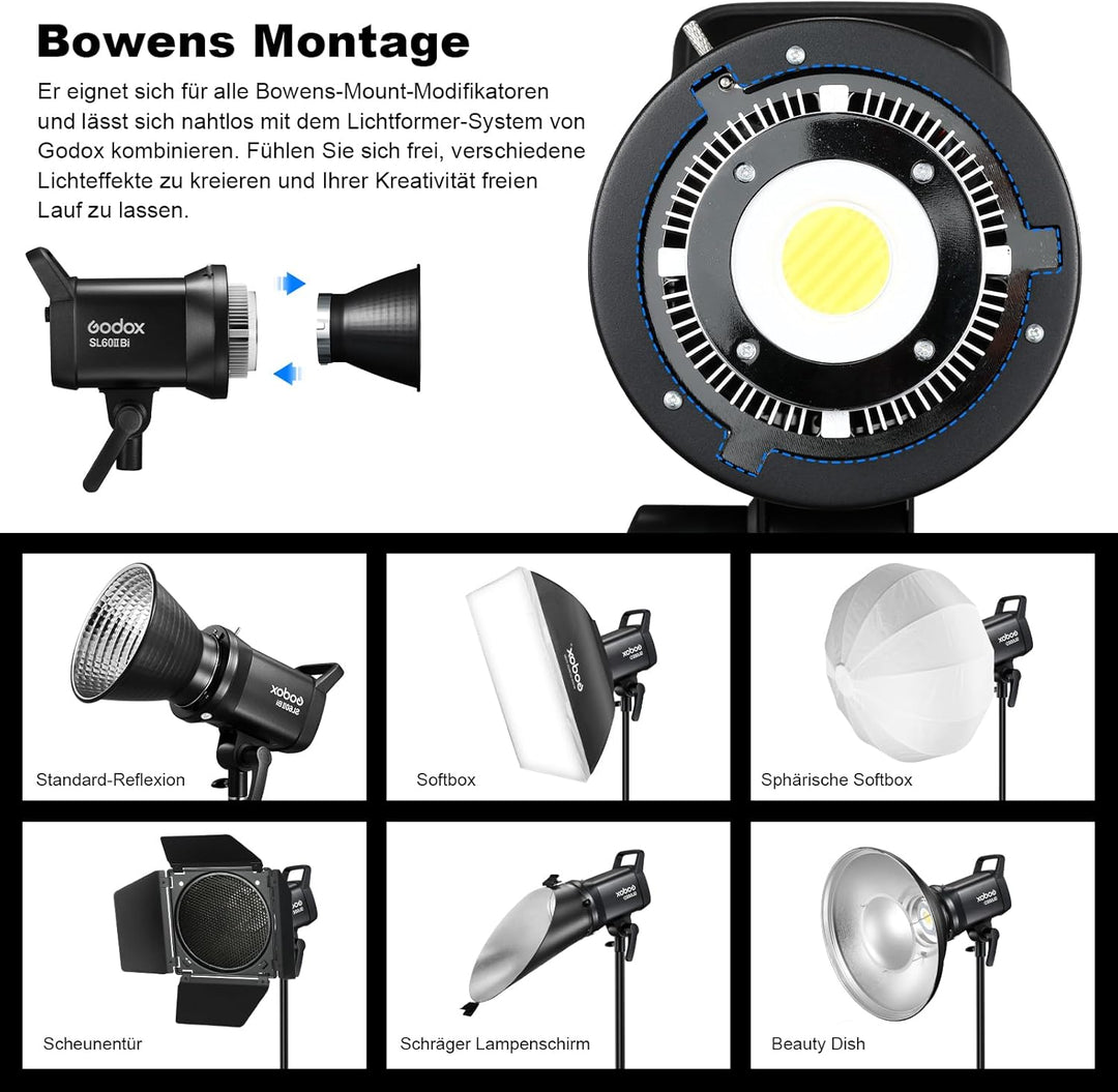 GODOX SL60IIBi Dauerlicht Kit LED Video Lichter,Videolicht 2800K-6500K,CRI>96,TLCI>97,25100Lux mit G