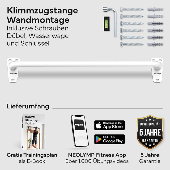 NEOLYMP Klimmzugstange Wandmontage bis 200kg – Stabile Pull Up Bar aus Premium Stahl für Home Gym, O