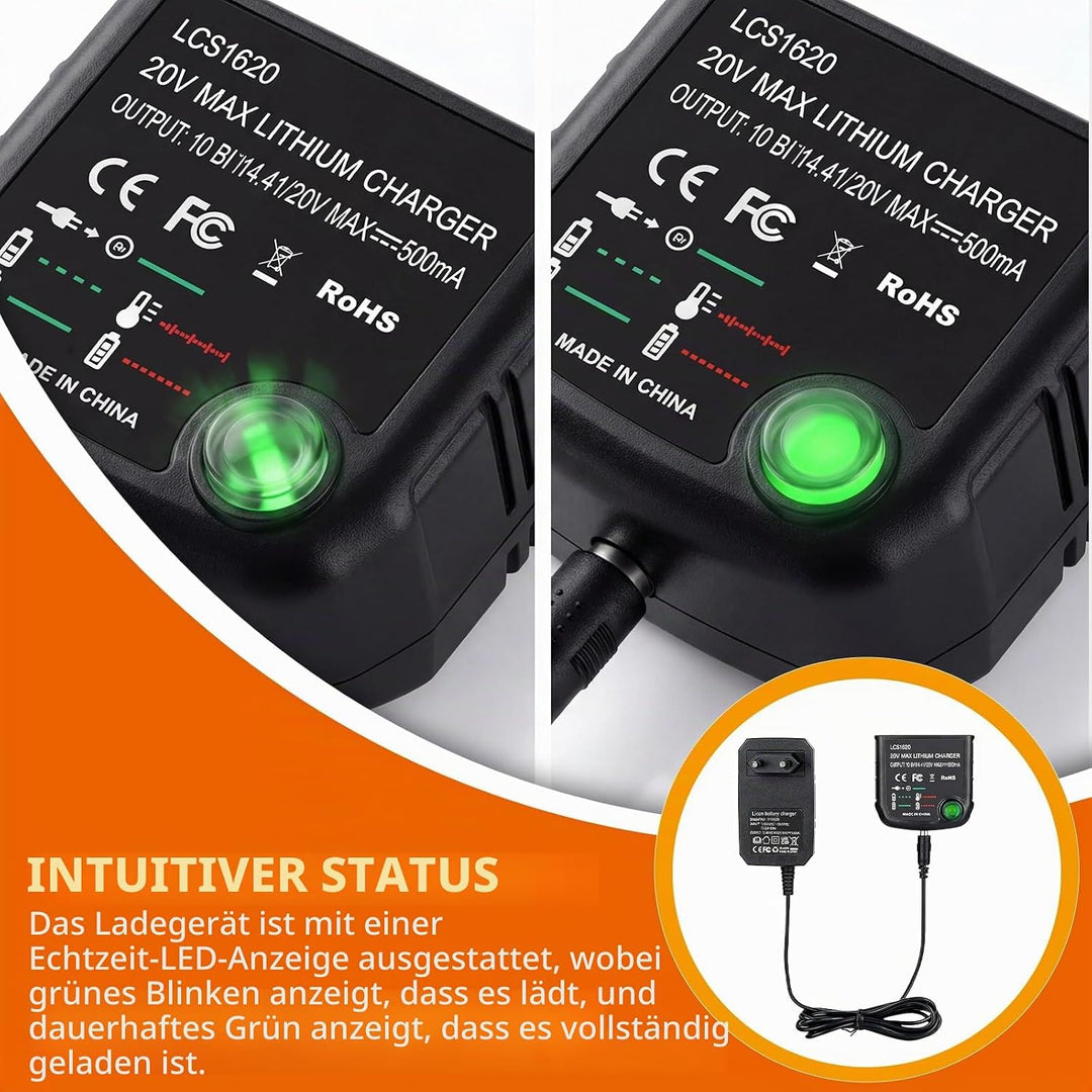 18V/20V Ladegerät Kompatibel mit Black &amp; Decker 18V Ladegerät für Black und Decker Akku Lithium-Ione