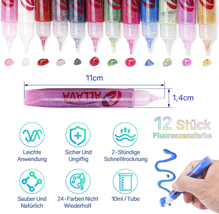 ALLAVA 12 Stück Kerzenstifte, Kerzen Bemalen Set 10ml Wachsstifte für Kerzen, Taufkerze Selber Mache