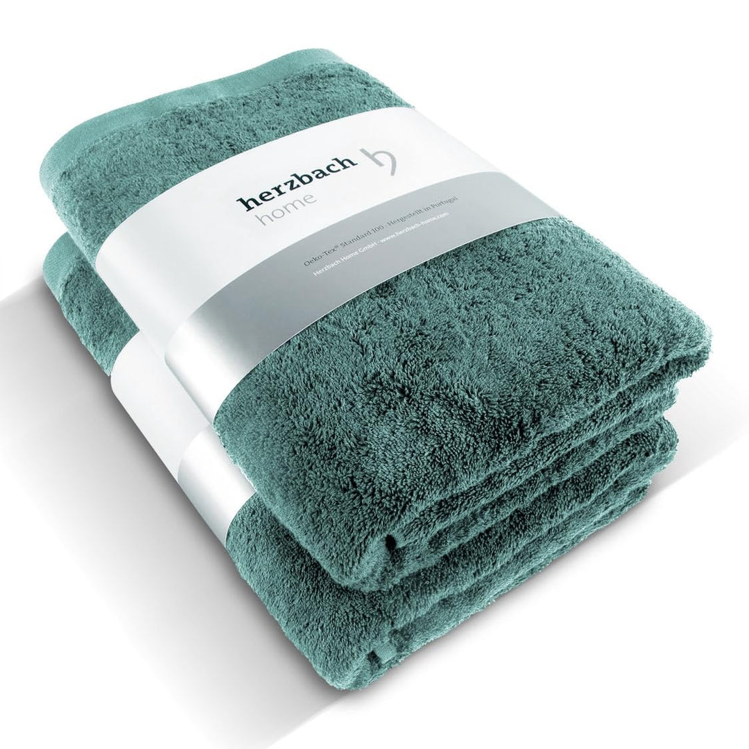 herzbach home Premium Duschtuch 2er-Set 70 x 140 cm (Ozeangrün) – Grosse, weiche &amp; saugstarke Dusch-