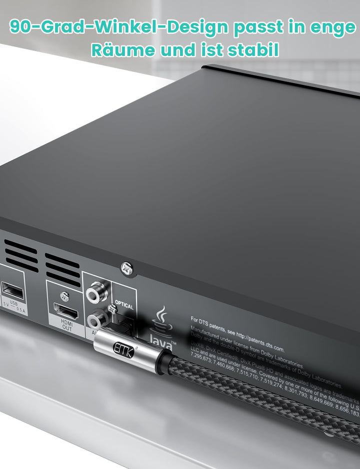 EMK 90 Grad Optisches Audiokabel Toslink Spdif Lichtleiterkabel für Stereoanlage, Soundbar, Heimkino