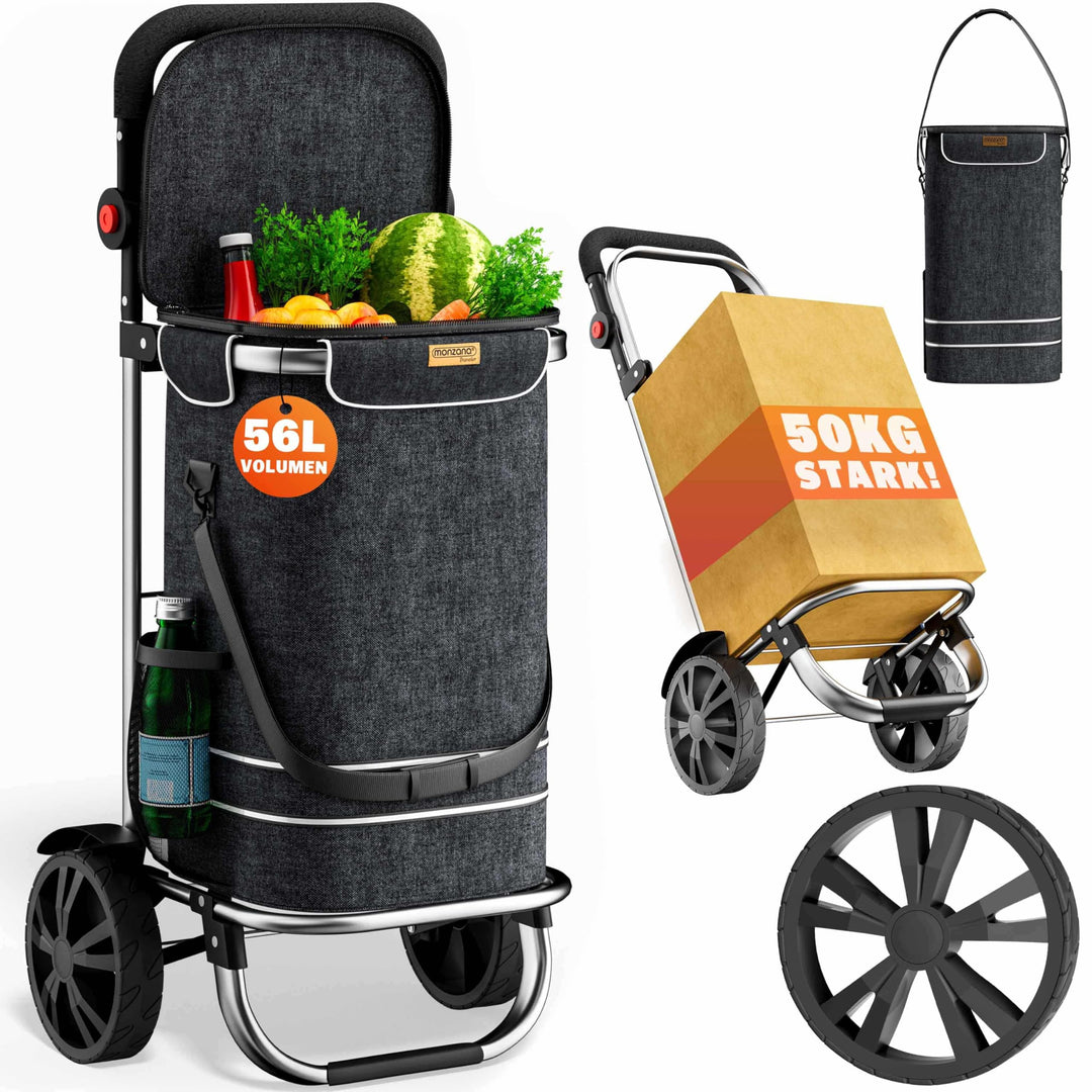 Monzana 2in1 Einkaufstrolley 56L bis 50 kg klappbar abnehmbare Tasche Handwagen Einkaufswagen Einkau